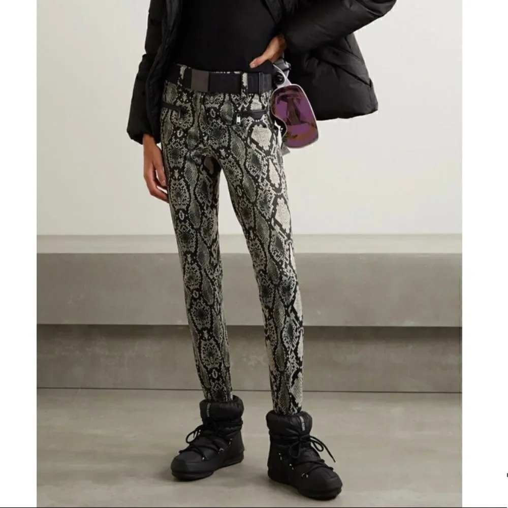 Goldbergh Skin Ski Pants US 10 Belted Snakeskin Print Stirrup Slim Leg NEW NWT